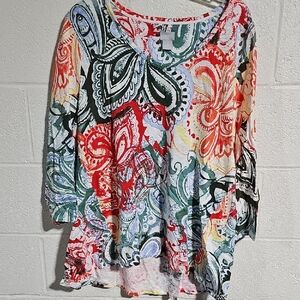 Chico's Pink and Blue Asymmetrical 3/4 Sleeve Tunic